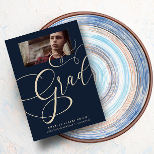 Invitation Gold & Navy Modern Typography Diplôme de la photog