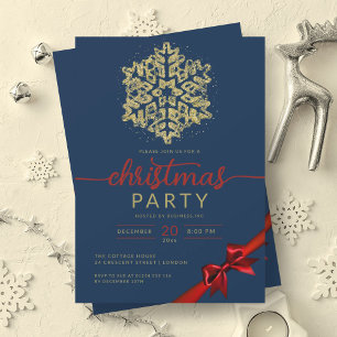Invitation Gold Navy Winter Parties scintillant Snowflake Com