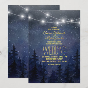 Invitation Gold Night Sky Forest Mariage Lumières de chaîne