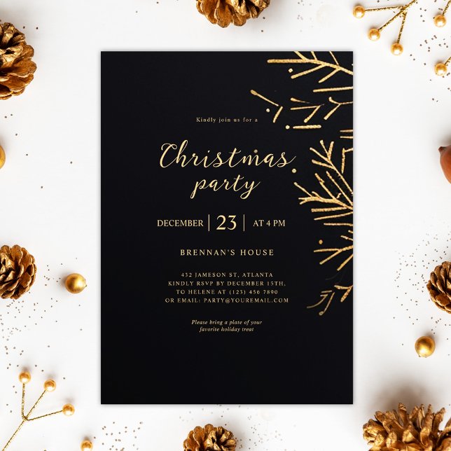 Invitation Gold Noël Moderne Élégante Fête de Vacances (Gold Christmas Modern Elegant Holiday Party Invitation)