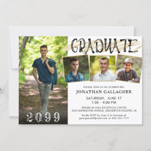 Invitation Gold Noir moderne 4 Photos Lettré à la main