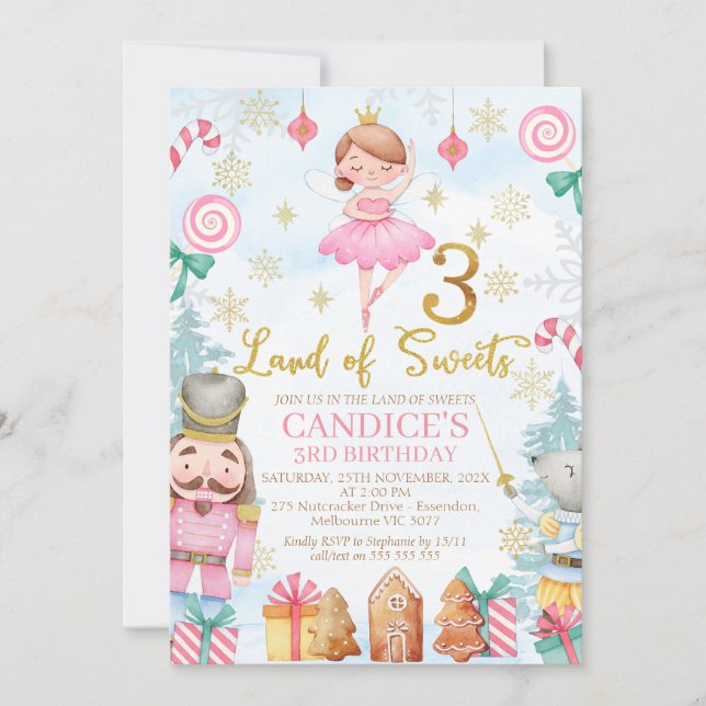 Invitation Gold Number Nutcracker Land of Sweets 3e anniversa (Devant)