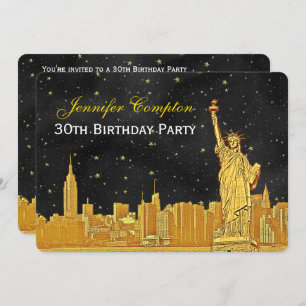 Invitation Gold NYC Skyline #2 Etch Blk Starry BG H Anniversa