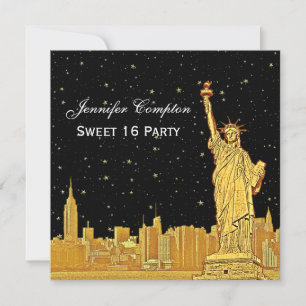 Invitation Gold NYC Skyline #2 Gravure Starry DIY BG SQ Sweet