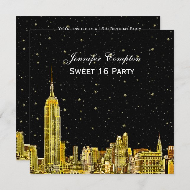 Invitation Gold NYC Skyline Etched Starry do-it-yourself BG S (Devant / Derrière)