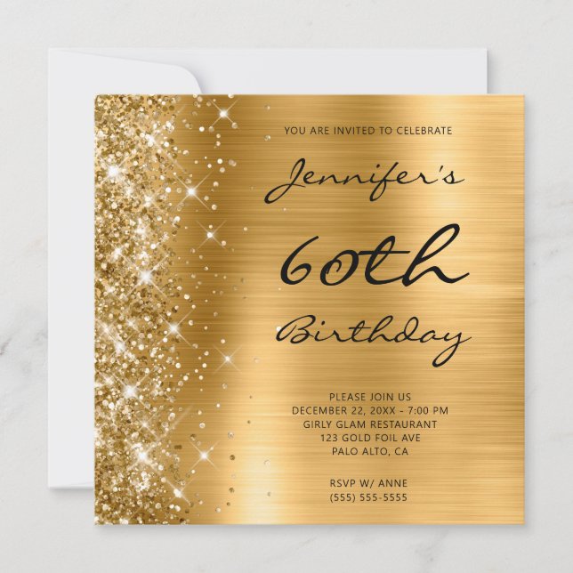 Invitation Gold Ombre Foil Parties scintillant gauche 60e ann (Devant)