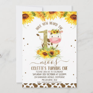 Invitation Gold One Sunflower Vache Brown Imprimer 1er annive