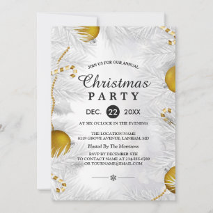Invitation Gold Orament Silver White Christmas Party