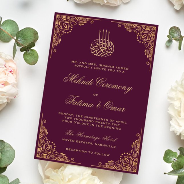 Invitation Gold Ornate Plum Musulmane Musulmane Cérémonie de  (Créateur téléchargé)