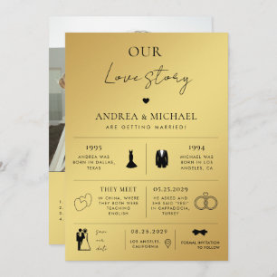 Invitation Gold Our Love Story Mariage photo