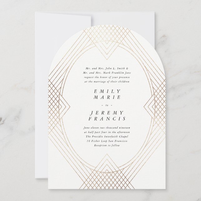 Invitation Gold Oval Simple Moderne Gatsby Mariage Arch (Devant)