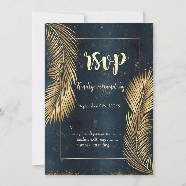 Invitation Gold Palm Feuille Beach Wedding RSVP (Devant)