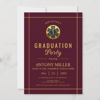 Invitation Gold paramedic Class Of 2026 burgundy graduation