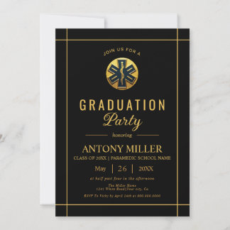 Invitation Gold paramedic EMT Class Of 2025 black graduation