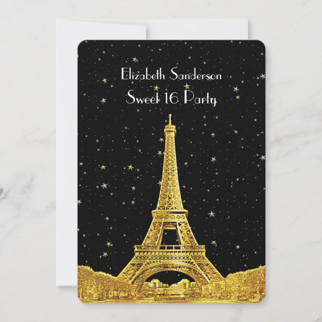 Invitation Gold Paris France Skyline #2 Bk Starry Sweet 16 V (Devant)