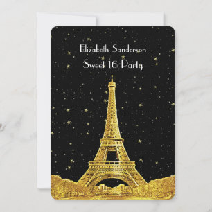 Invitation Gold Paris France Skyline #2 Bk Starry Sweet 16 V