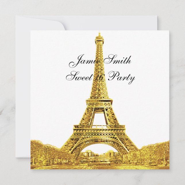 Invitation Gold Paris France Skyline #2 Sweet 16 SQ (Devant)