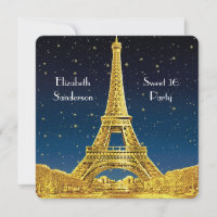 Gold Paris Skyline #2 Blue Starry Sweet 16 SQ