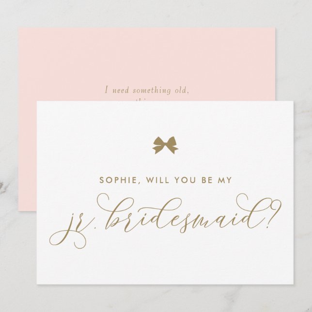 Invitation Gold Parisian Bow Serez-Vous Ma Jr Bridesmaid (Devant / Derrière)