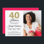 Invitation Gold Parties scintillant 40 Fabuleux Anniversaire<br><div class="desc">Élégante et élégante invitation photo 40ème anniversaire avec les mots "40 et Fabulous" en parties scintillant or et calligraphie noir chic et typographie moderne. Ajoutez simplement vos propres détails personnels et votre photo préférée. L'arrière de la carte est dans une couleur rose diva brillante (vous pouvez changer la couleur via...</div>