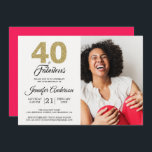Invitation Gold Parties scintillant 40 Fabuleux Anniversaire<br><div class="desc">Élégante et élégante invitation photo 40ème anniversaire avec les mots "40 et Fabulous" en parties scintillant or et calligraphie noir chic et typographie moderne. Ajoutez simplement vos propres détails personnels et votre photo préférée. L'arrière de la carte est dans une couleur rose diva brillante (vous pouvez changer la couleur via...</div>