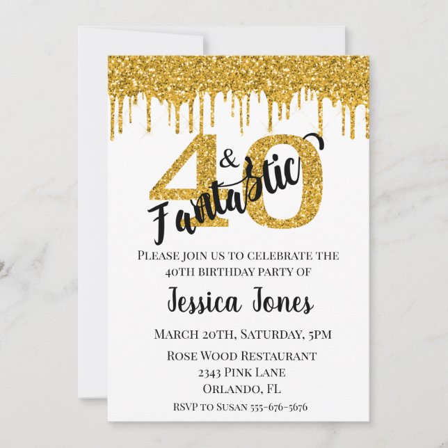 Invitation Gold Parties scintillant 40 Quarante et fantastiqu (Devant)
