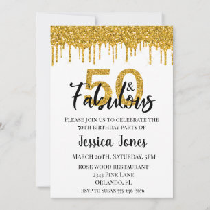 Invitation Gold Parties scintillant 50 et Fabulous Fifty fête