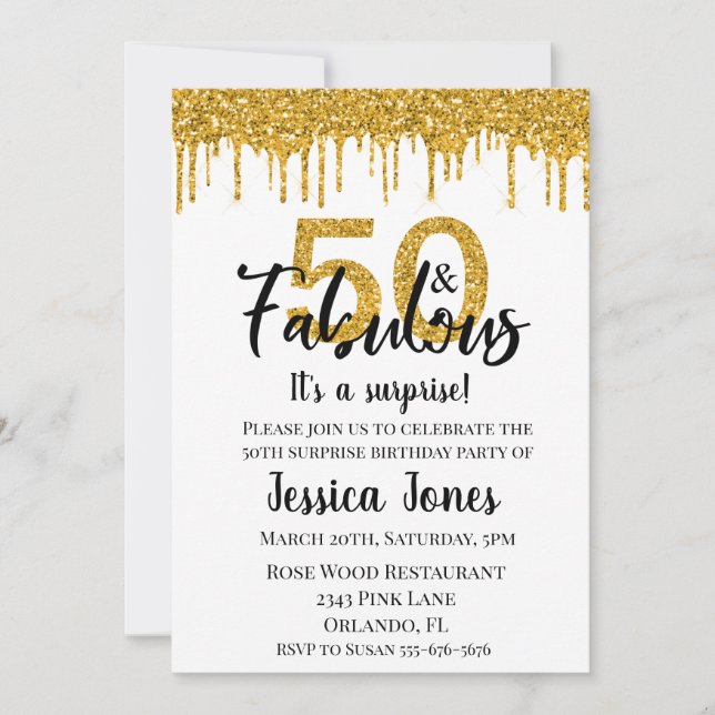 Invitation Gold Parties scintillant 50 et Fabulous Fifty Surp (Devant)