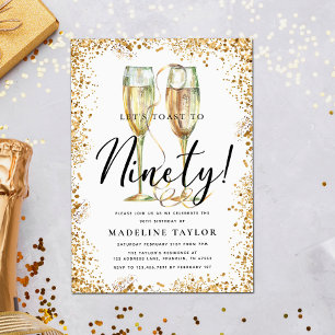 Invitation Gold Parties scintillant 90e fête d'anniversaire