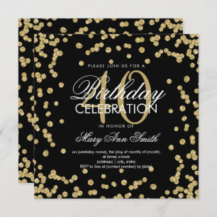 Invitation Gold Parties scintillant Confetti 40e anniversaire