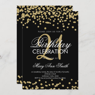 Invitation Gold Parties scintillant Confetti Black 21st Birth