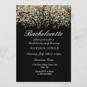 Invitation Gold Parties scintillant Confetti Black Bacheloret