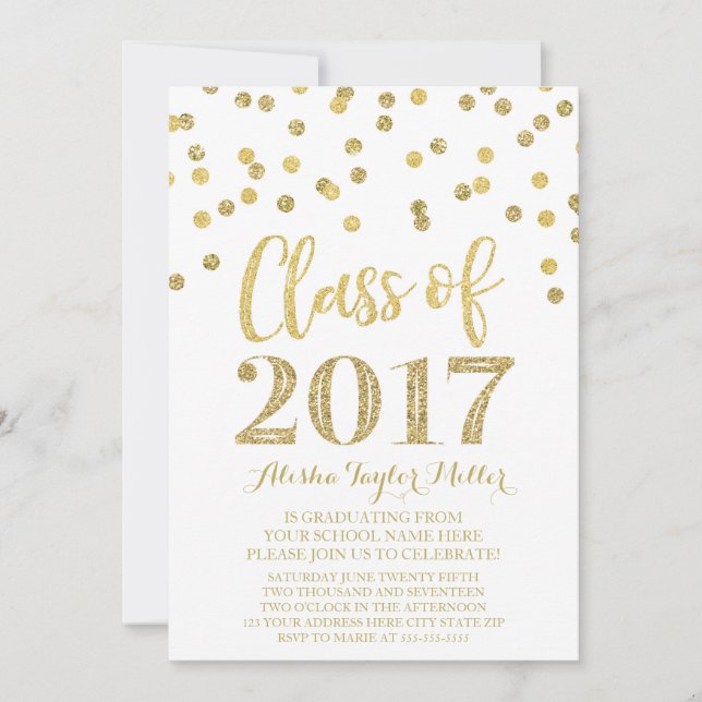 Invitation Gold Parties scintillant Confetti Graduation Party (Devant)