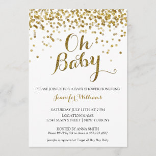 Invitation Gold Parties scintillant Confetti Oh Baby, Baby sh