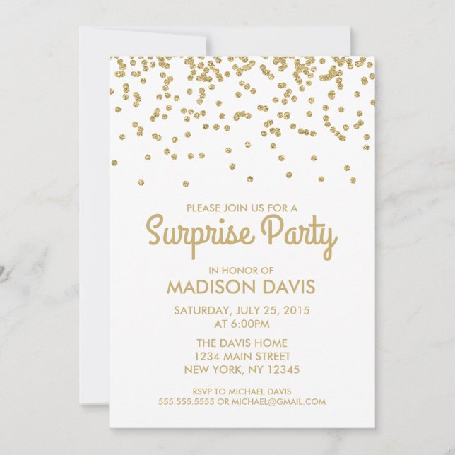 Invitation Gold Parties scintillant Confetti Surprise fête d' (Devant)