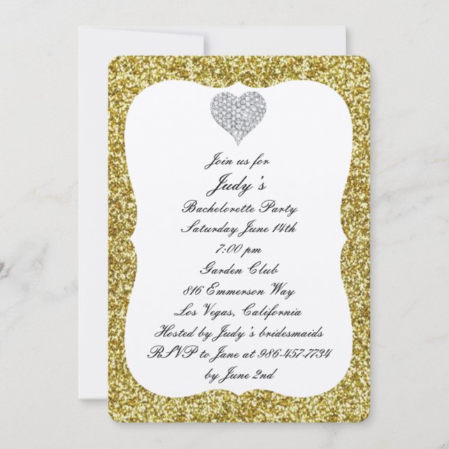 Invitation Gold Parties scintillant Diamond Heart Bachelorett (Devant)