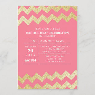 Invitation Gold Parties scintillant fête d'anniversaire Chevr