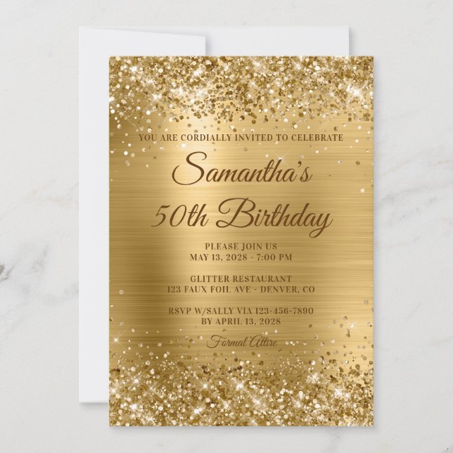 Invitation Gold Parties scintillant Foil Golden Brown Texte 5 (Devant)