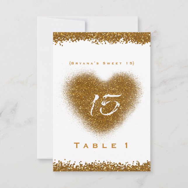 Invitation Gold Parties scintillant Heart 15 Quinceincera Num (Devant)