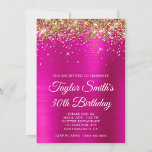 Invitation Gold Parties scintillant Hot rose 30e anniversaire