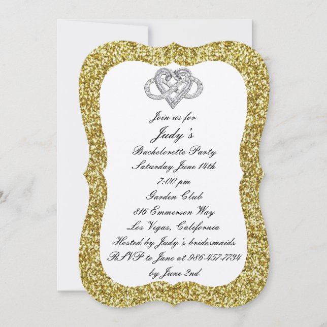 Invitation Gold Parties scintillant Infinity Heart Bacheloret (Devant)