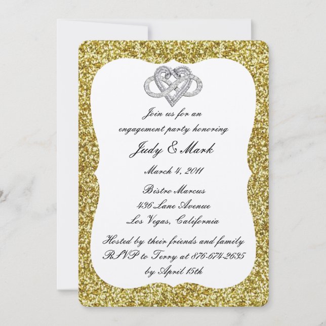 Invitation Gold Parties scintillant Infinity Heart Engagement (Devant)