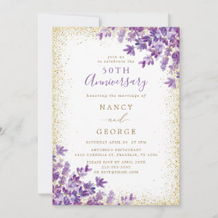 Invitation Gold Parties scintillant Lavender 50e anniversaire