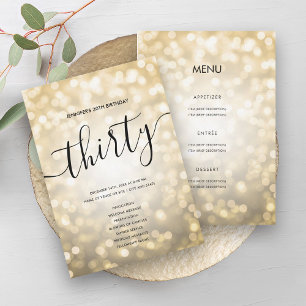 Invitation Gold Parties scintillant Lights 30th Birthday Menu