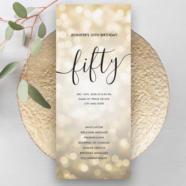 Invitation Gold Parties scintillant Lights 50e Anniversaire P (Gold Glitter Lights 50th Birthday Programs )