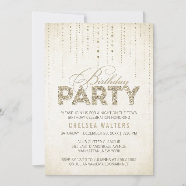 Invitation Gold Parties scintillant Look Anniversaire (Devant)