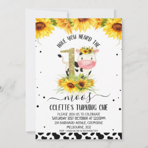 Invitation Gold Parties scintillant One Sunflower Cow Imprime