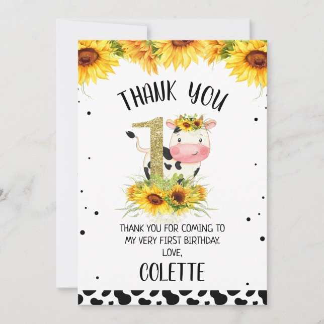 Invitation Gold Parties scintillant One Sunflower Cow Imprime (Devant)