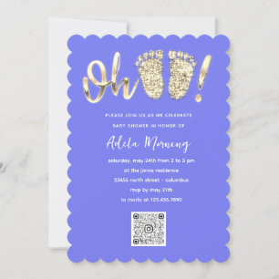 Invitation Gold Parties scintillant Pieds bébé fille QR CODE