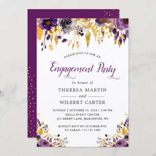 Invitation Gold Parties scintillant Purple Chic Floral Engage